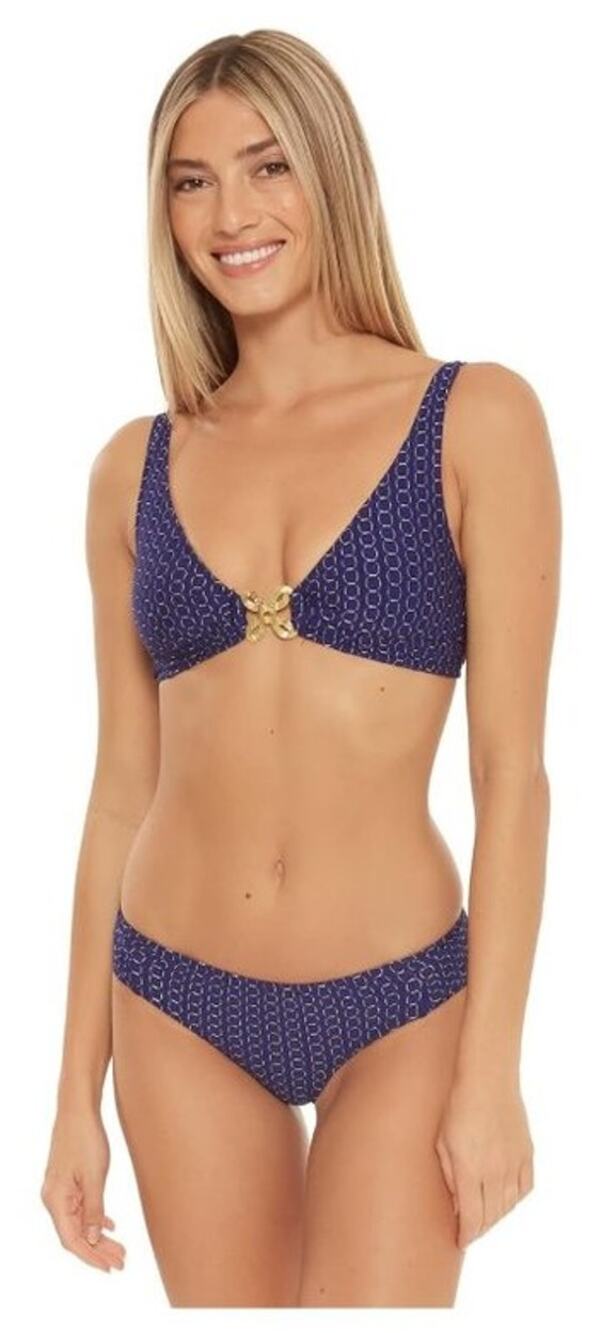 Trina Turk Adeline Metallic Over-The-Shoulder Halter Navy sz 10